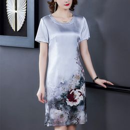 Heavyweight Silk Dress Women Print es Satin Plus Size Woman Floral es Vestidos Verano 210427