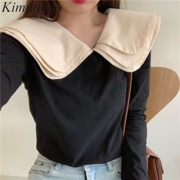 Kimutomo Sweet Girls Black Blouse Women Fresh Style Gentle Ladies Peter Pan Collar Long Sleeve Shirt Spring Autumn Chic 210521