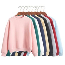 Women Hoodie Sweatshirt Multi-color Fleece Plain Hooded Sweatshirts O Neck Loose Thick Baseball Uniform Student Coat Female Tops 210422