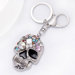 Diamond Skull Keychains Metal Fashion Bag Jewelry Accessories Car Pendant Charm Key Chains Ring Holder Keyring for Men Women Girls Boys Gift