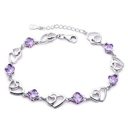 925 Stamp Silver Color Crystal Bracelets Heart Chain Women Girls Bracelet Female Wedding Valentines Jewelry Christmas