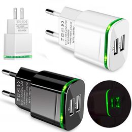 Led Light Wall charger 5V 2.1A EU US Ac Home Travel Power Adapter For Samsung S6 s7 s10 lg android phone pc factory price