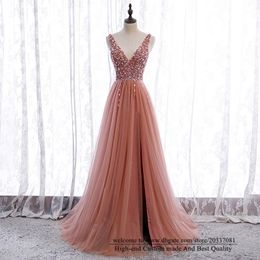 Sweety Sexy Deep V-Neck Crystal Sequins A-Line Formal Evening Dresses 2021 Beading Ruffles Tulle Lace Up Cocktail Prom Party Gowns E21