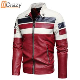 Ucrazy Men Autumn Casual Vintage Motor Spliced Leather Jacket Coat Men Winter Fashion Biker Warm Leather Jackets Coat Men 211111