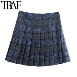 Women Chic Fashion With Lining Pleated Mini Skirt Vintage High Waist Side Zipper Female Skirts Mujer 210507