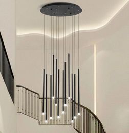 Modern LED Chandelier Lighting For Living Dining Room Long Tube Duplex Rotating Staircase Adjustable Large Novelty Hanging Lamp