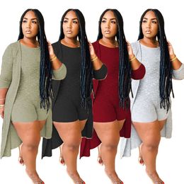 New Fall winter Women plus size tracksuits 3XL 4XL 5XL knitted outfits loose cardiganrompers two piece set casual solid rib sweatsuits stretchy sportswear 5581