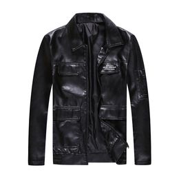 Autumn Winter PU Leather Jacket for Men's Wear with Lapel Collar Men Coat