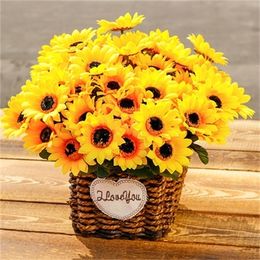 1 beautiful sunflower bouquet silk high quality artificial home garden party wedding decoration DIY Y0630