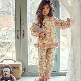 Kid Girl's Lolita Cotton Floral Pyjama Sets.Vintage Toddler Kids Flowers Pyjamas Set Sleep Loungewear.Childrens Clothing 211130