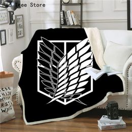 Printed Attack On Titan Anime Fleece Blanket Ultra-Soft Micro Flannel Throw Sherpa Bedspread Bedding Sofa Cover for Kids Adult