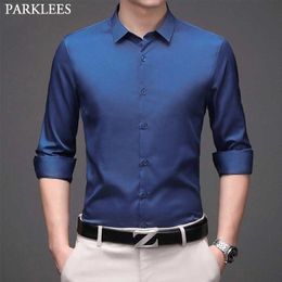 Royal Blue Mens Dress Shirts Quality Superfine Fabric Shirt for Men Slim Fit Wedding Business Formal Shirt Male Chemise 4XL 210522