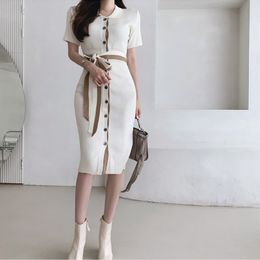 Spring Sexy Chic Short sleeve Women Stretch Female Knee-Length Fashion Casual dress 210514