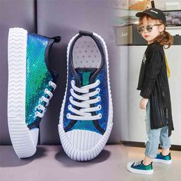 Glitter Children Sequins Canvas Shoes Casual Girls Sneakers Breathable Fashion Kids Cookie Shoes Boys Shoes spring summer 210329