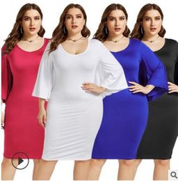 2019 summer new European and American plus-size womens jersey shoulder fat mm sexy bag hip dress1