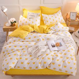 Bonenjoy Yellow Crown Single Bed Set Reactive Printed Simple Double Bed sheet ropa de cama Queen Bed Linen King Size Bedding 210319