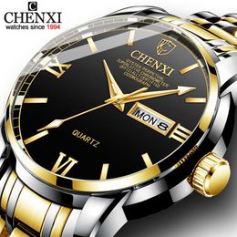 CHENXI New Gold Mens Watches Top Brand Luxury Business Waterproof Date Clock Full Steel Men Quartz Wrist Watch Relogio Masculino X0625