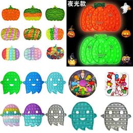 Halloween Push Fidget Toys CARTOON Ghost Pumpkin Glow in the Dark Sensory Bubbles Popper Board Game Finger Puzzle Stress Relief Xmas party Gift Decor G96JARV