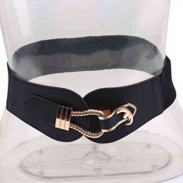 Women Wide Waistbands Elastic Belt For Dress Sweater Pin Buckle Leather Belts Girls Cummerbunds Stretchy Belt G220301