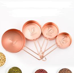 Measuring Tools High Quality Copper Stainless Steel Measurings Cups 4 Pieces Set Kitchen Tool Making Cakes and Baking Gauges SN2897