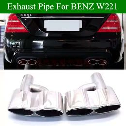 2 Pieces Black Exhaust Double Pipe For BENZ S Class W221 S350 To Modify S65 Stainless Steel Muffler H Shape Rear Tail Tips