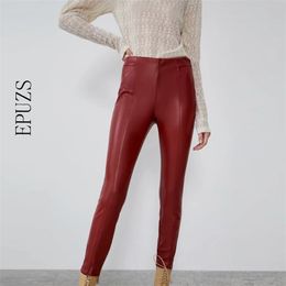 Winter thick PU Leather Pants women elastic high waist pants Sexy zipper skinny joggers streetwear long pencil Trousers 210521