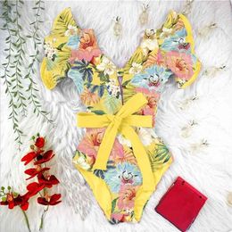 Sexy Swimsuit Women Swimwear Push Up Monokini Ruffle Swim Suit Bathing Summer Beach Wear Female 210630