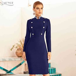 s Autumn Womens Fashion Long Sleeve Dress Sexy Bandege Button Celebrity Evening Runway Party Clubs Bodycon Dresses 210423