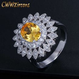 High Quality Micro Round Cubic Zirconia Stone Setting Luxury Big Women Engagement Ring With Yellow Crystal R021 210714