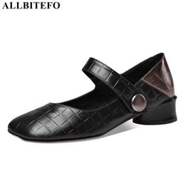 ALLBITEFO square toe natural genuine leather women heels shoes fashion sexy high heels women high heel shoes office work shoes 210611