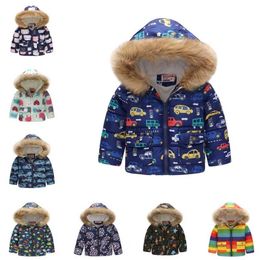 Winter Girls Hooded Jackets Children Thicken Warm Outerwear Baby Kids Birthday Party Coat Boys Fur Collar Coats 211204