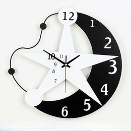 Wall Clocks Creativity Star Clock Living Room Large Silent Wooden Modern Design Reloj Pared Grande Decor LL50WC