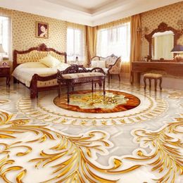Custom Self-Adhesive Floor Wallpaper 3D Golden Rose Marble Abstract Pattern 3D Floor Painting Mural Living Room Bedroom Sticker