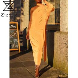 Women Dress One Shoulder Long Sleeve es Irregular Loose Ladies es Temperament Party Summer 210513