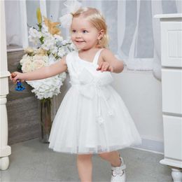 1-6Y White Summr Girls Solid Colour Princess Dress, White Boat Neck Sleeveless Multiple Layer Lace Dress Toddler Party Dress Q0716