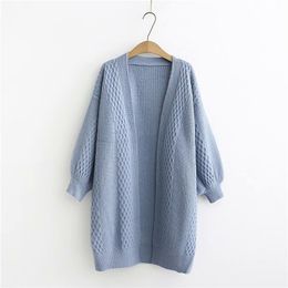 H.SA Women Long Sweater and Cardigans Lantern Sleeve Loose Knitte Coat Open Stitch Winter Cashmere Cardigans Female Coat 211103
