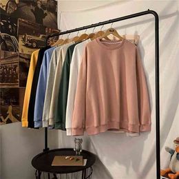 PR Women's Solid Color Casual Sweatshirts Autumn Couple Hoodie Oversize Woman Clothing Streetwear Fashion Pullovers 210909