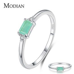 Modian Charm Luxury Real 925 Stelring Silver Green Tourmaline Fashion Finger Rings For Women Fine Jewellery Accessories Bijoux 210619