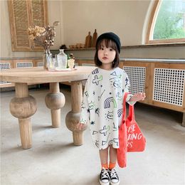 New style autumn girls Special printing loose T shirt drpure cotton oversized long Tops