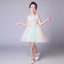 Colourful rainbow dress for teens girl elegant princess birthday and wedding of Honour large sizes ceremony 210529