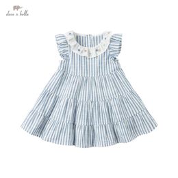 DB17420 dave bella summer baby girl's cute floral striped dress children fashion party dress kids infant lolita clothes Q0716