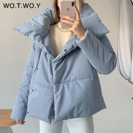 WOTWOY Oversized Cropped Winter Jacket Women Windbreaker Cotton-Padded Parkas Solid Casual Thick Jackets Female Outerwear 211013