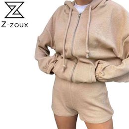 Women Sets Corduroy Hooded Long Sleeve Woman Top With Shorts Sweat Suit Set Fashion Short For Winter 210513