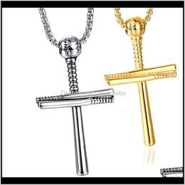 Baseball Player And Stacked Baseballs Bat Cross Pendant Necklace Stainless Steel Faith Male Jewellery Yorgr Chains Dhvma