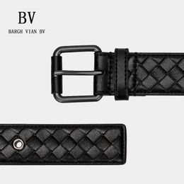 European Catwalk Bargh Vian Belt Mens Woven Youth Business Fashion Black Handmade Pin Buckle Pure Cowhide Mens Leather Belt