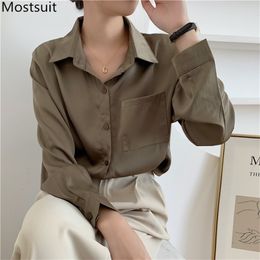 Office Ladies Women Blouse Shirts Full Sleeve Turn-down Collar Solid Basic Tops Casual Fashion Korean Loose Blusas 210513