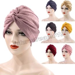 Muslim Women Hijab India Hat Forehead Cross Ruffle Chemo Turban Headwear Scarf Beanie Cap Hat Underscarf Hair Loss Accessories