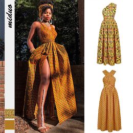 Plaid Woman Dress African Dashiki Print Casual Women Dresses Ethnic Style Vintage Nightclub Sexy Robe Multiple Ways to Wear 210524