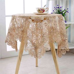 Lace Rose Flowers Tablecloth Towel Home Kitchen Room Decoration Dinning Coffee Cloth Hollow Embroidery Runner Cover 210626