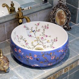 Flower and bird Bathroom Cloakroom Chinese Handmade Europe Vintage Ceramic Lavabo Bathroom Sink wash basin bowl